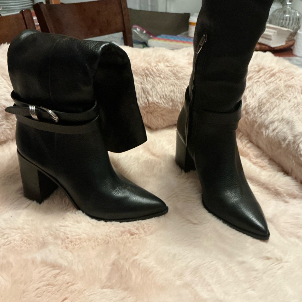 Dolce Vita Black Pointed-Toe Mid-Calf Heeled Boots with Strap SIZE 8-5 - Picture 2 of 16